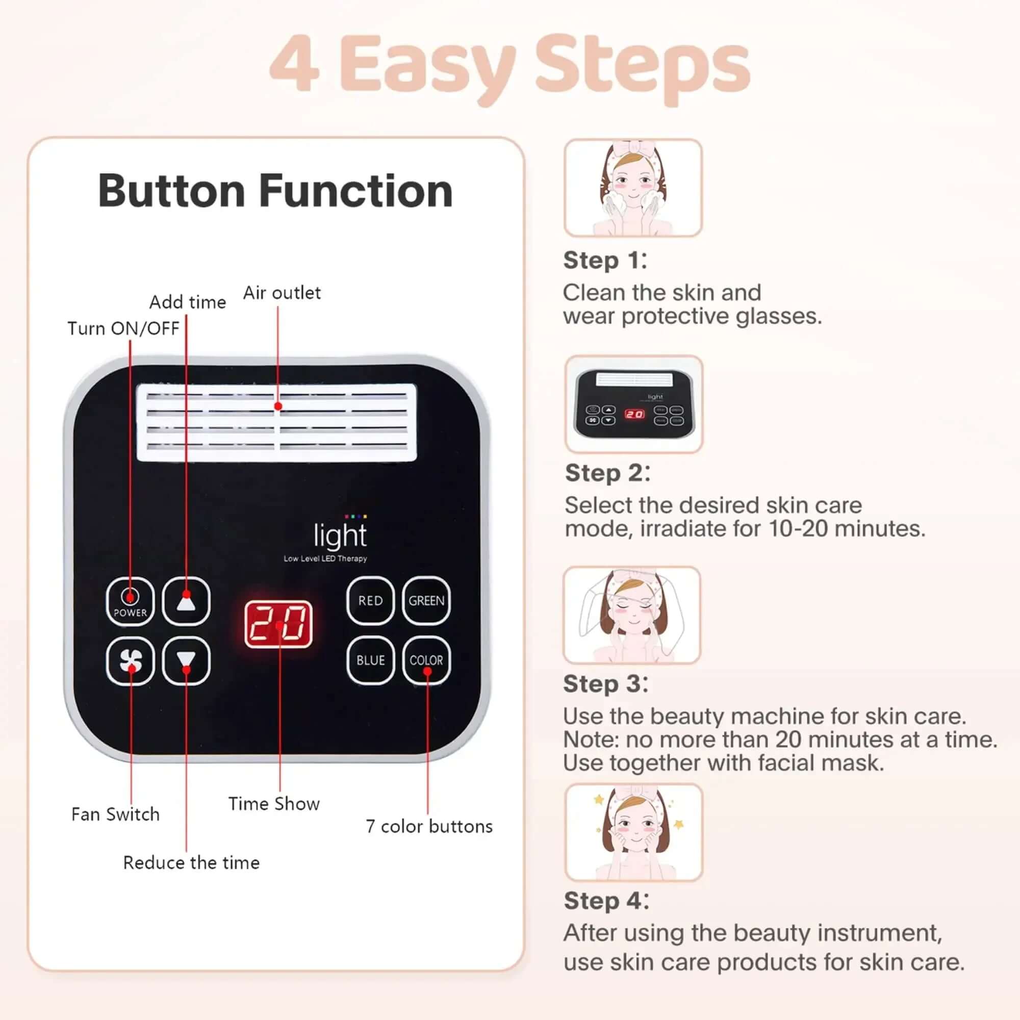 LED face machine with 7 colors for skin repair and renewal