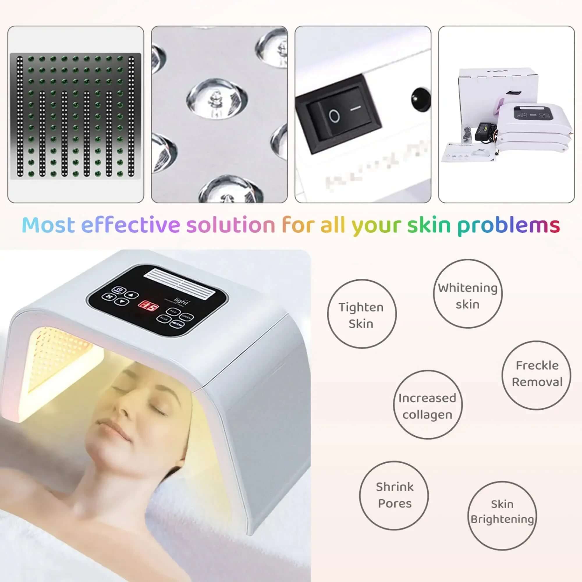 LED light therapy face machine for anti-aging and acne